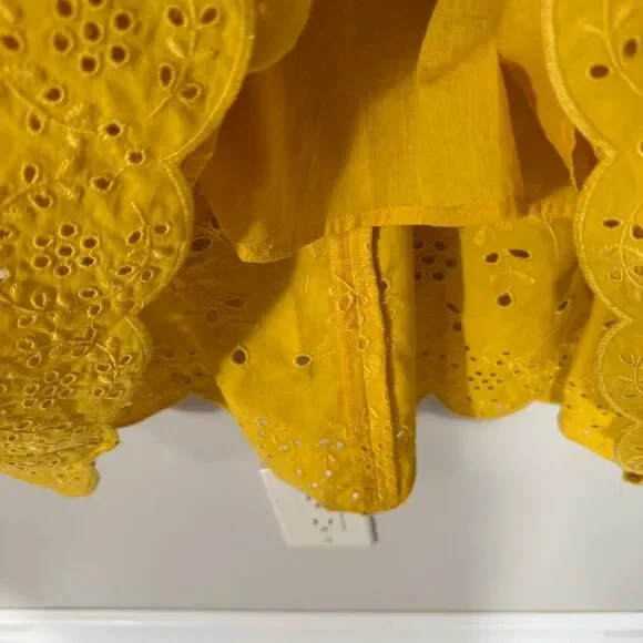 Ann Taylor Yellow Gold Sleeveless Scalloped Eyelet Cottagecore Flare Dress Size - Picture 6 of 8